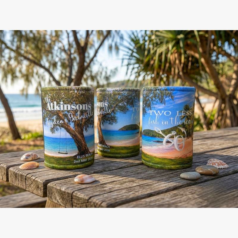 Photo stubby holder with full colour sublimation print — personalised birthday stubby cooler Australia